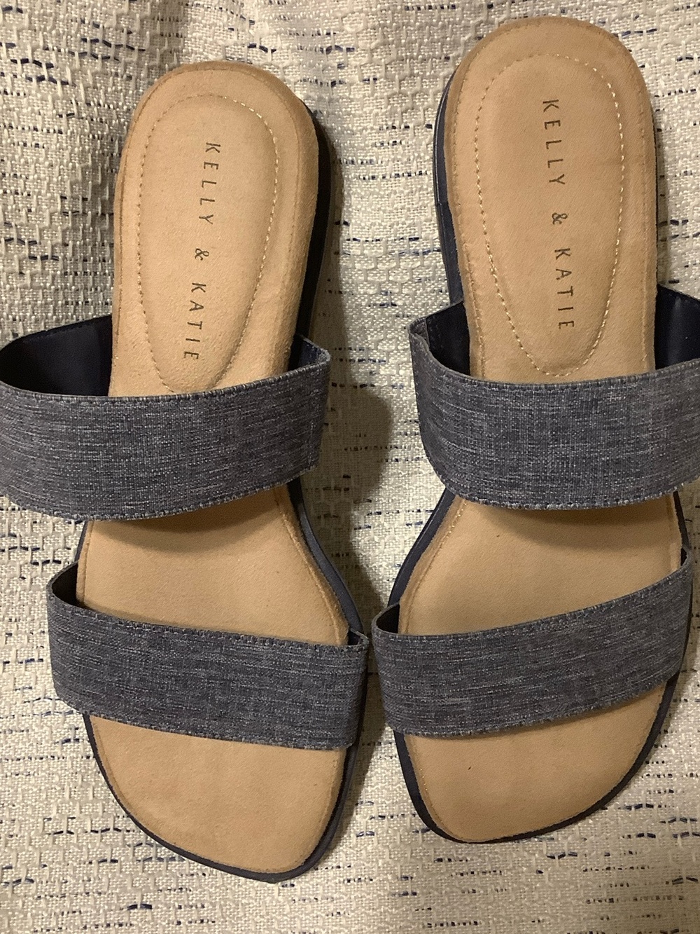 Kelly & Katie Chambray Double-Strap Slide Sandals in Blue